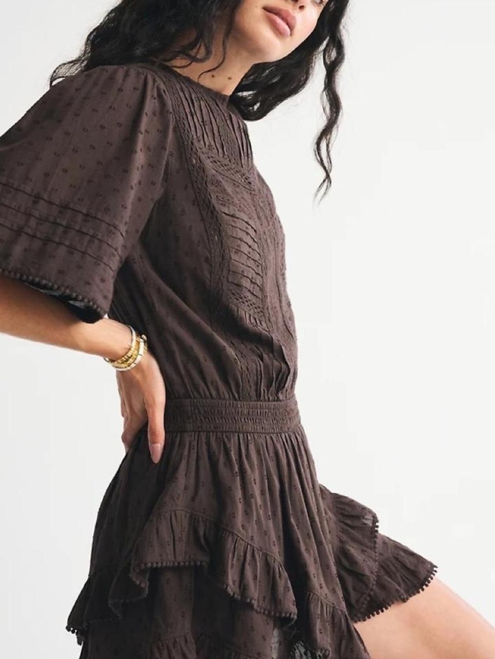 Abercrombie Romper Womens Large Brown Eyelet Lace Ruffle Boho Swiss Dot NWT